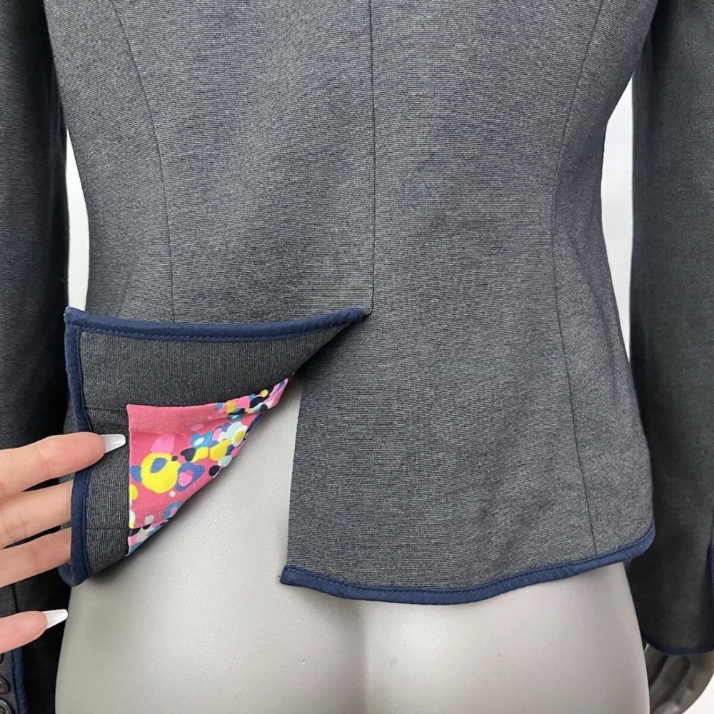 Boden Blazer Sz 8 Gray 3-Button Lined Floral Silk Lining Academia Preppy Office - Picture 9 of 13